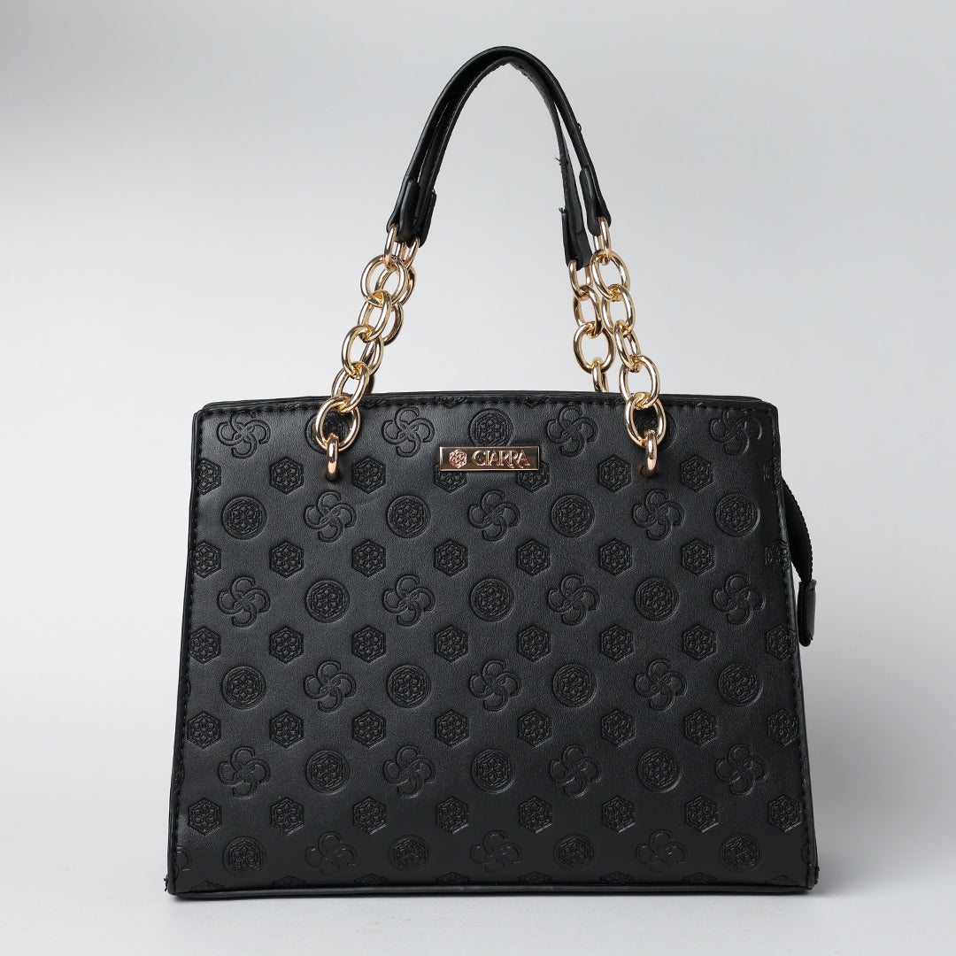 Aop Tote Bag.Gold Trim Handles.