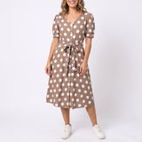 STONE SPOTTED SHORT SLEEVE DRESS WITH BELT