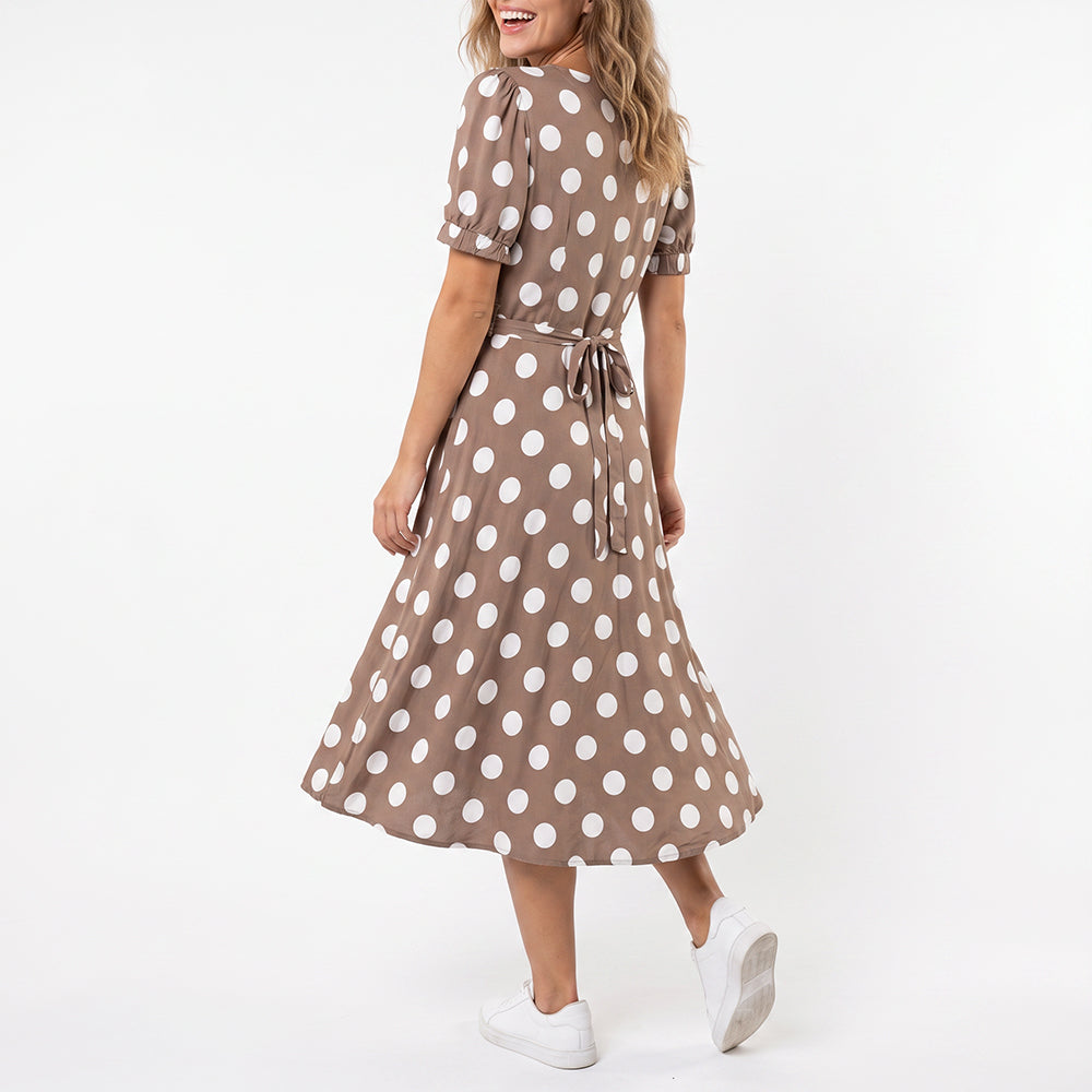 STONE SPOTTED SHORT SLEEVE DRESS WITH BELT