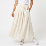 CREAM ELASTICATED SKIRT WITH POCKETS