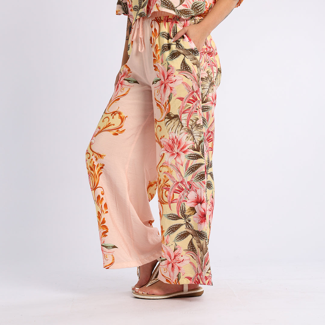 CORAL TROPICAL WIDE LEG PANTS