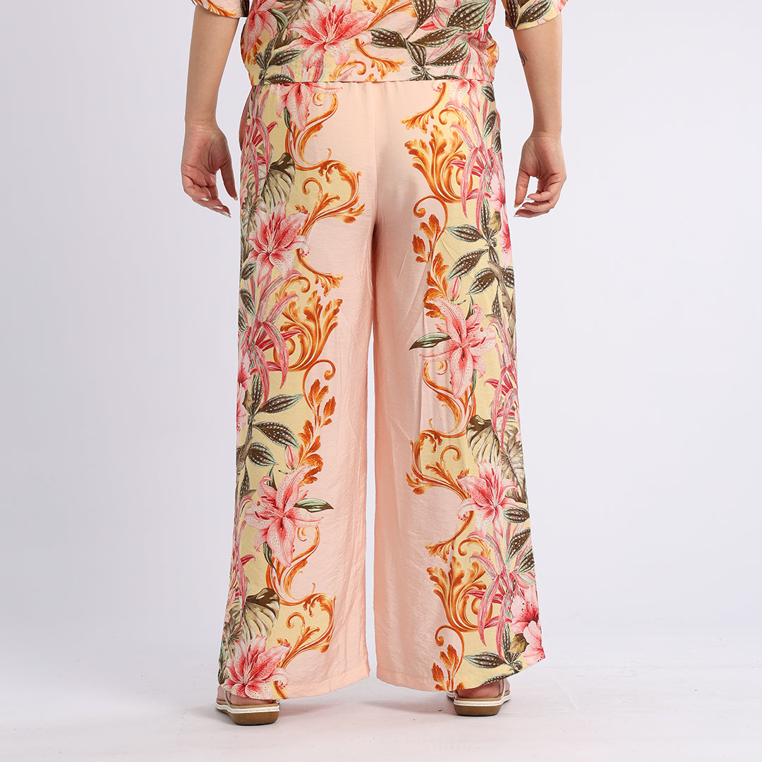 CORAL TROPICAL WIDE LEG PANTS