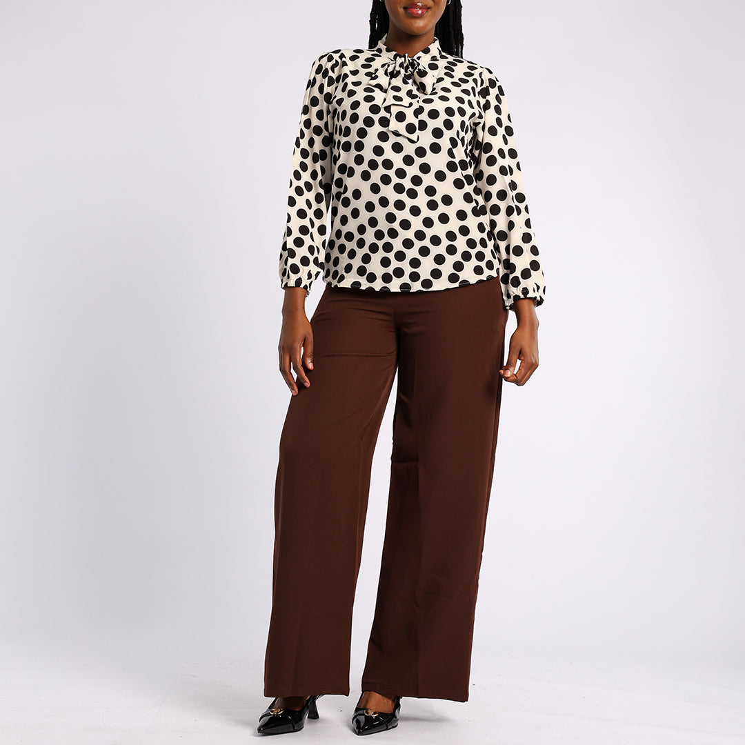WHITE POLKA DOT LONG SLEEVE BLOUSE