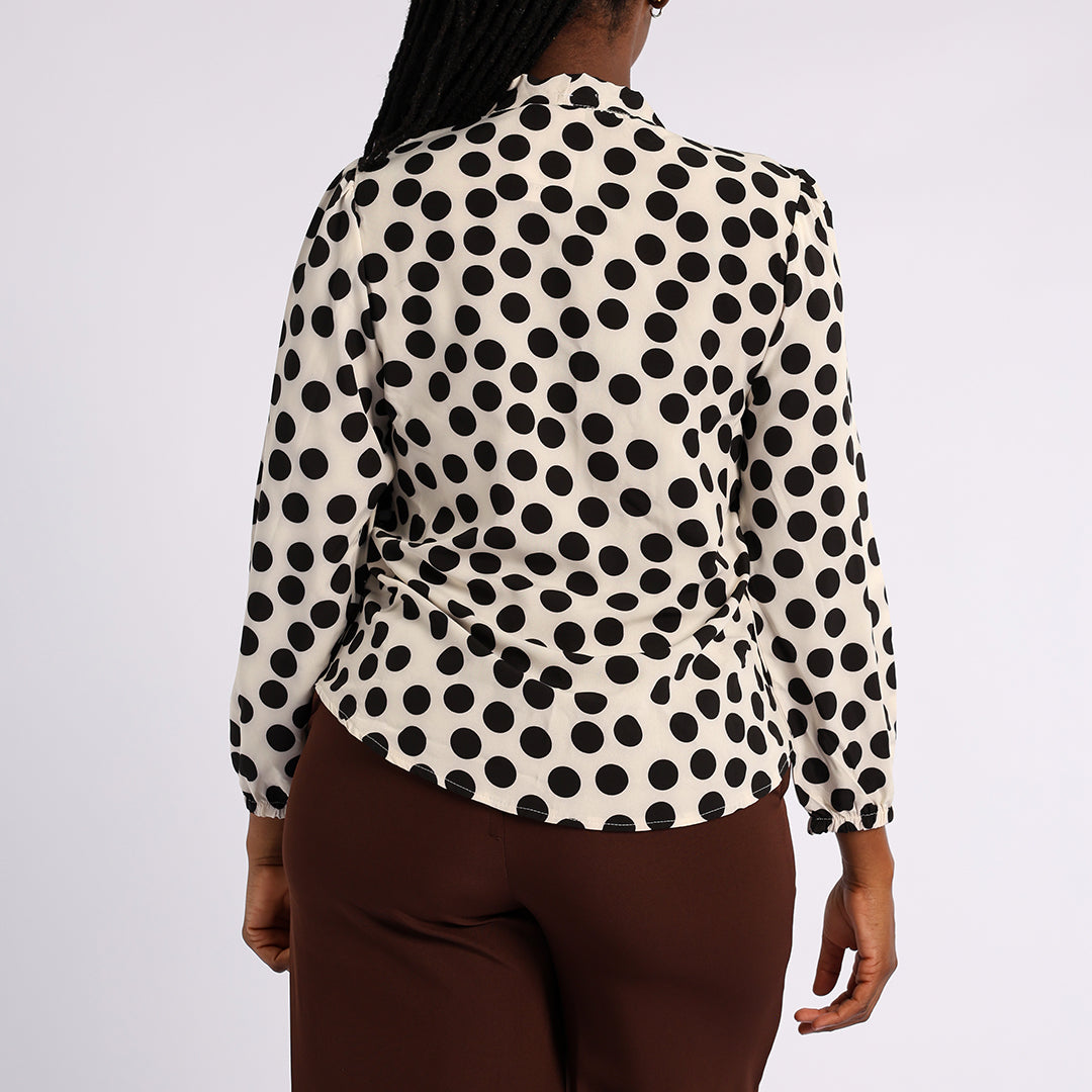 WHITE POLKA DOT LONG SLEEVE BLOUSE