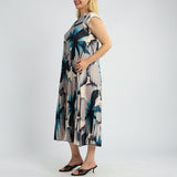 TEAL CHOC SATIN PLEATED DRESS