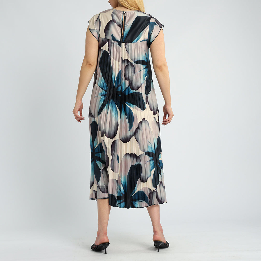 TEAL CHOC SATIN PLEATED DRESS