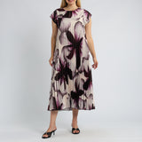 BERRY FLORAL SATIN PLEATED DRESS