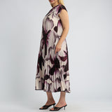 BERRY FLORAL SATIN PLEATED DRESS