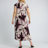 BERRY FLORAL SATIN PLEATED DRESS