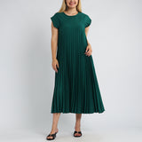 EMERALD PLAIN PLEATED DRESS