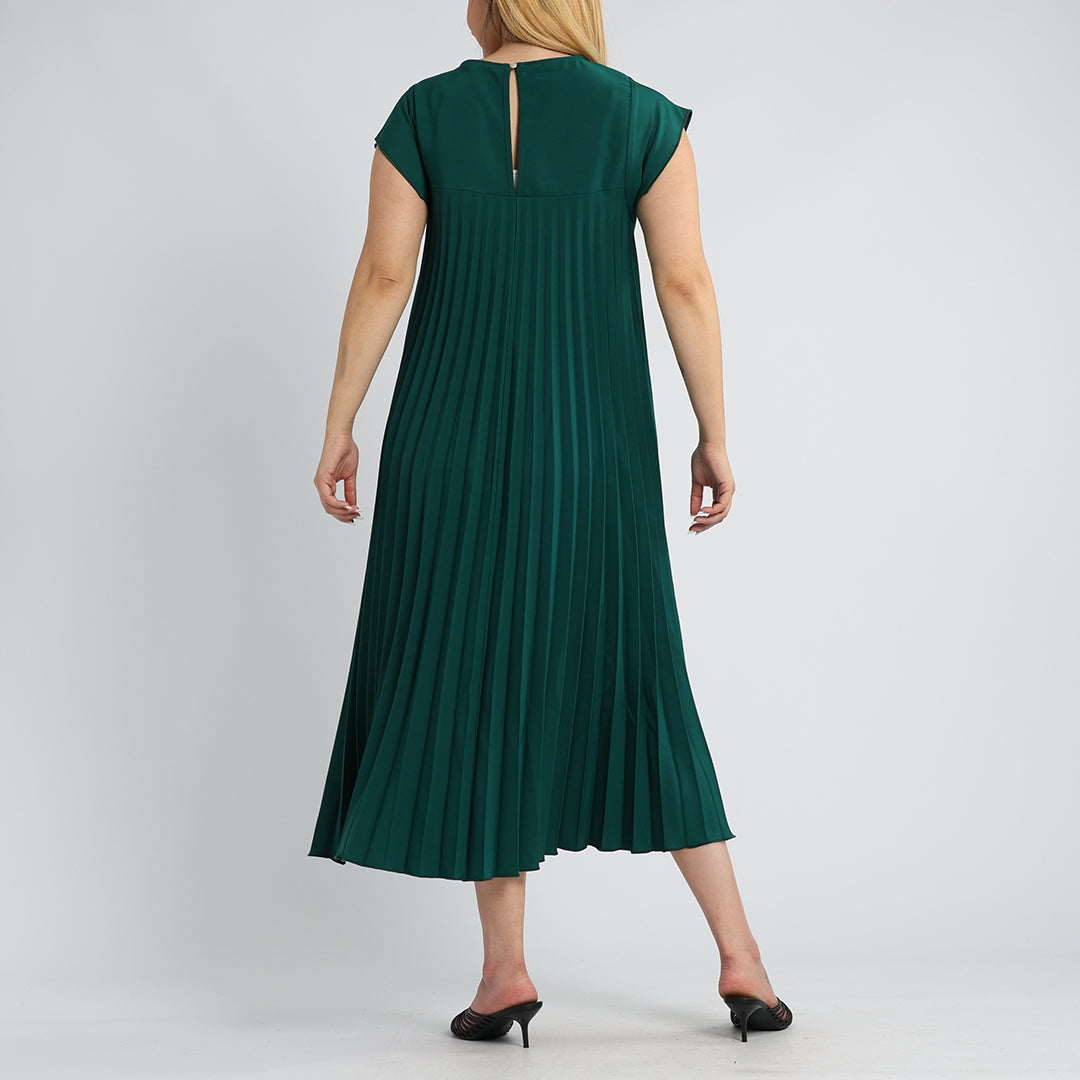 EMERALD PLAIN PLEATED DRESS