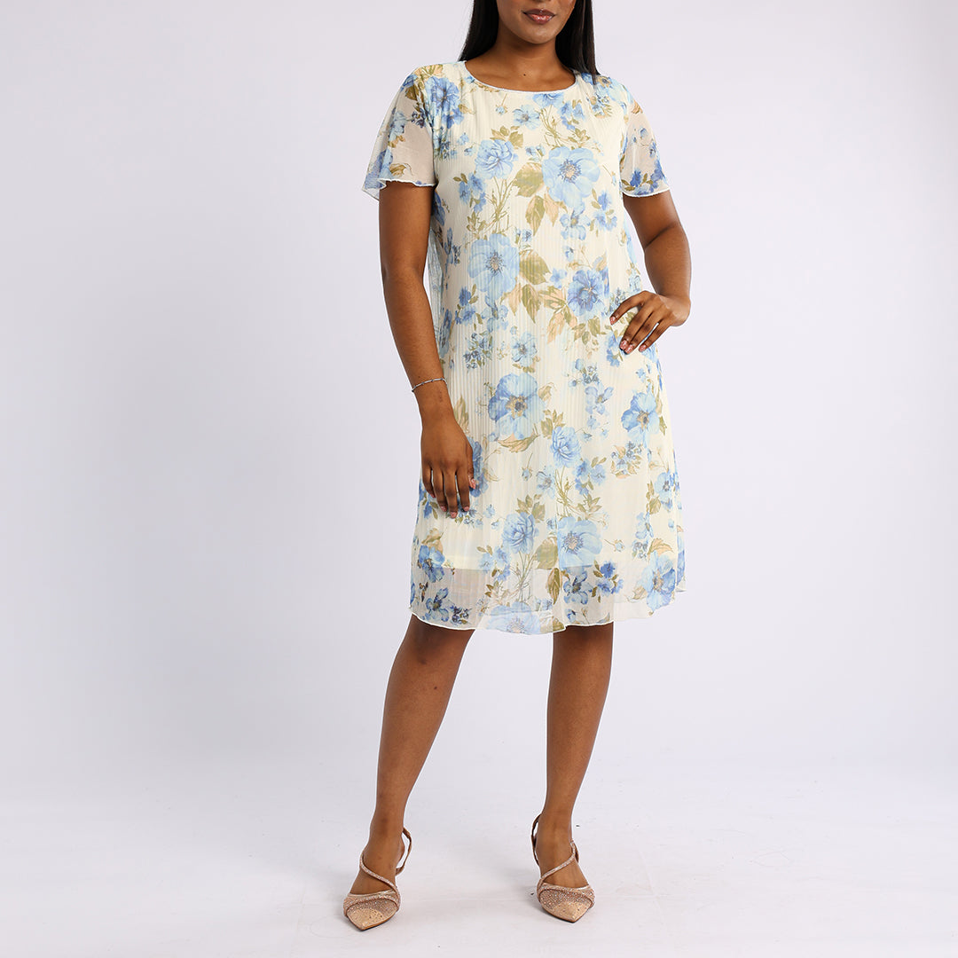 BLUE FLORAL SHORT SLEEVE DRESS