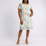 BLUE FLORAL SHORT SLEEVE DRESS