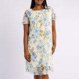 BLUE FLORAL SHORT SLEEVE DRESS