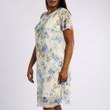 BLUE FLORAL SHORT SLEEVE DRESS