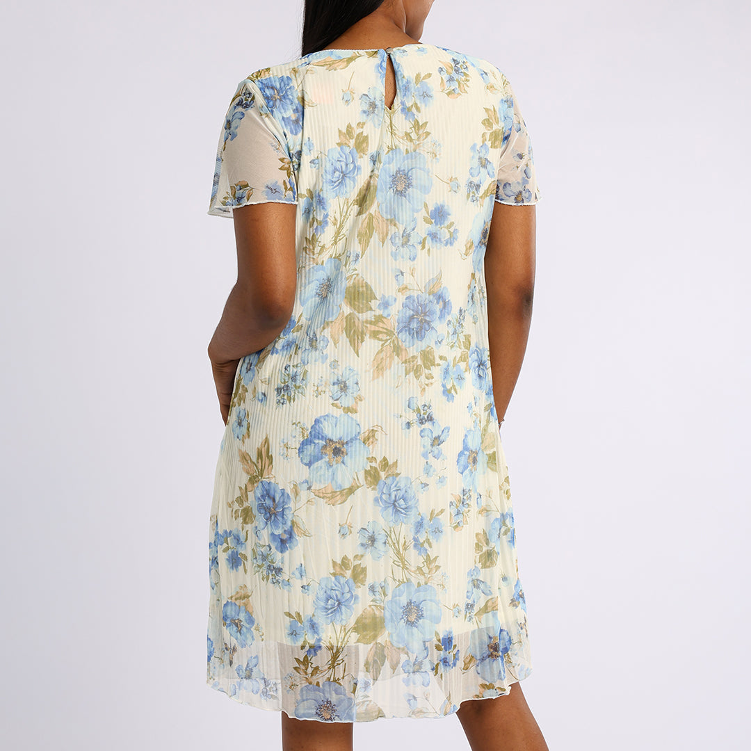 BLUE FLORAL SHORT SLEEVE DRESS