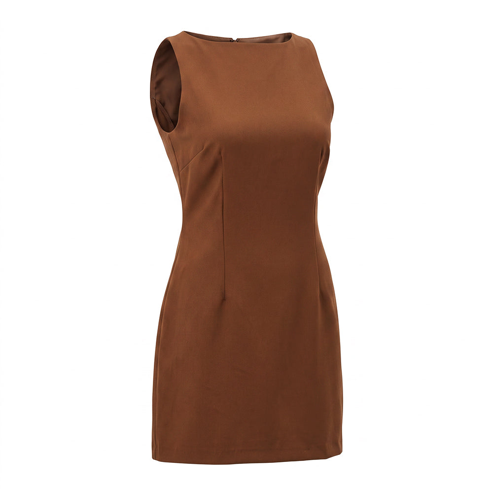 BROWN SHORT SLEEVE DRESS
