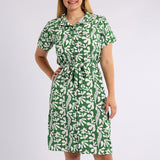 GREEN PRINTED SHORT SLEEVE DRESS WITH BELT