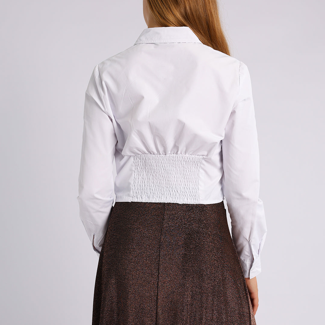 WHITE LONG SLEEVE CROP SHIRT