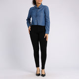 BLUE DENIM LONG SLEEVE CROP SHIRT