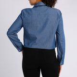 BLUE DENIM LONG SLEEVE CROP SHIRT