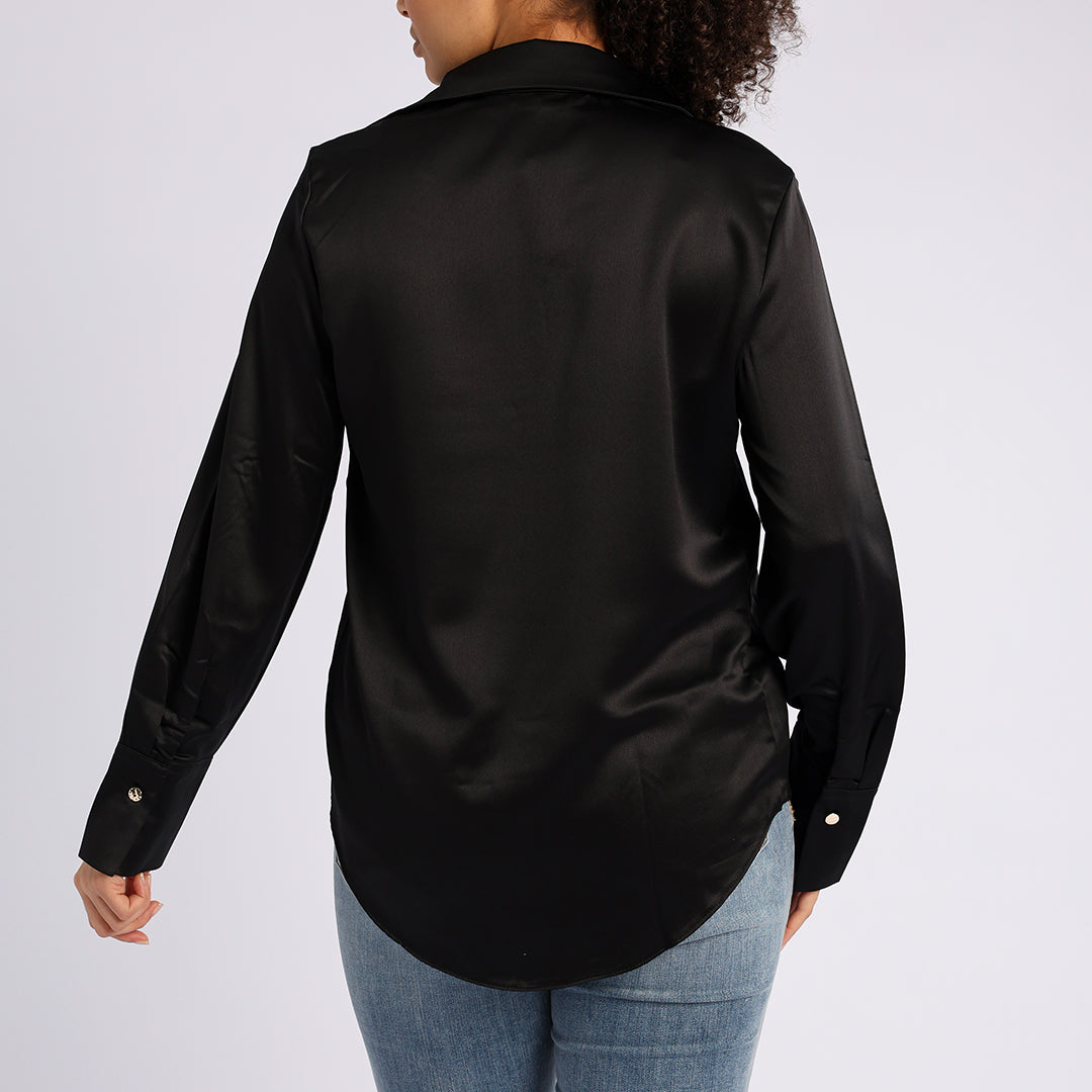 BLACK LONG SLEEVE SATIN SHIRT