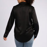 BLACK LONG SLEEVE SATIN SHIRT