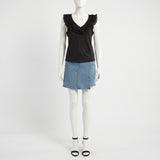 Black Short Sleeve Ruffles Top V-Neckline