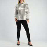 White / Black Stripe Long Sleeve Satin Shirt