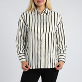 White / Black Stripe Long Sleeve Satin Shirt