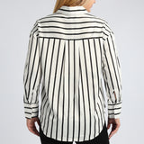 White / Black Stripe Long Sleeve Satin Shirt