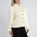 Cream Long Sleeve Satin Shirt