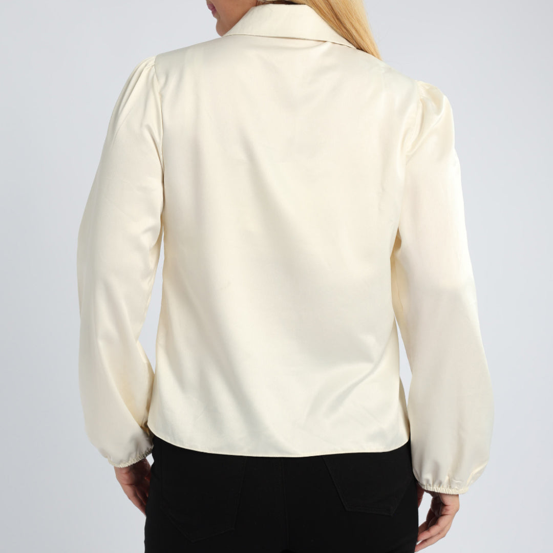Cream Long Sleeve Satin Shirt