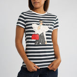 WHITE/NAVY STRIPE PRINTED SHORT SLEEVE TOP