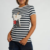 WHITE/NAVY STRIPE PRINTED SHORT SLEEVE TOP