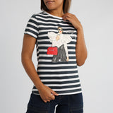 WHITE/NAVY STRIPE PRINTED SHORT SLEEVE TOP