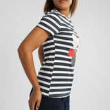WHITE/NAVY STRIPE PRINTED SHORT SLEEVE TOP