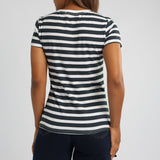 WHITE/NAVY STRIPE PRINTED SHORT SLEEVE TOP