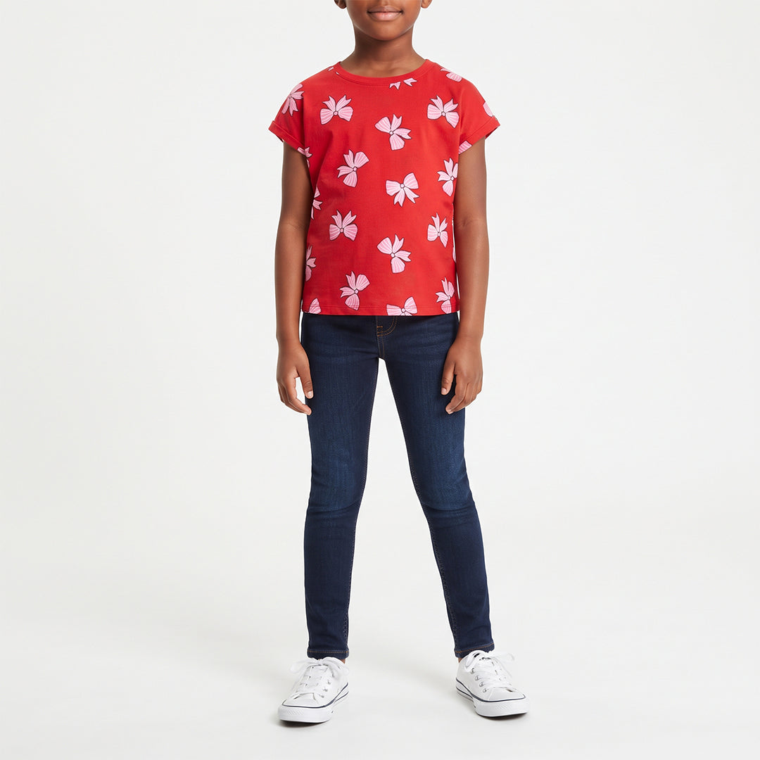 GIRLS COOL KIDS RED PRINTED  SHORT SLEEVE TOP