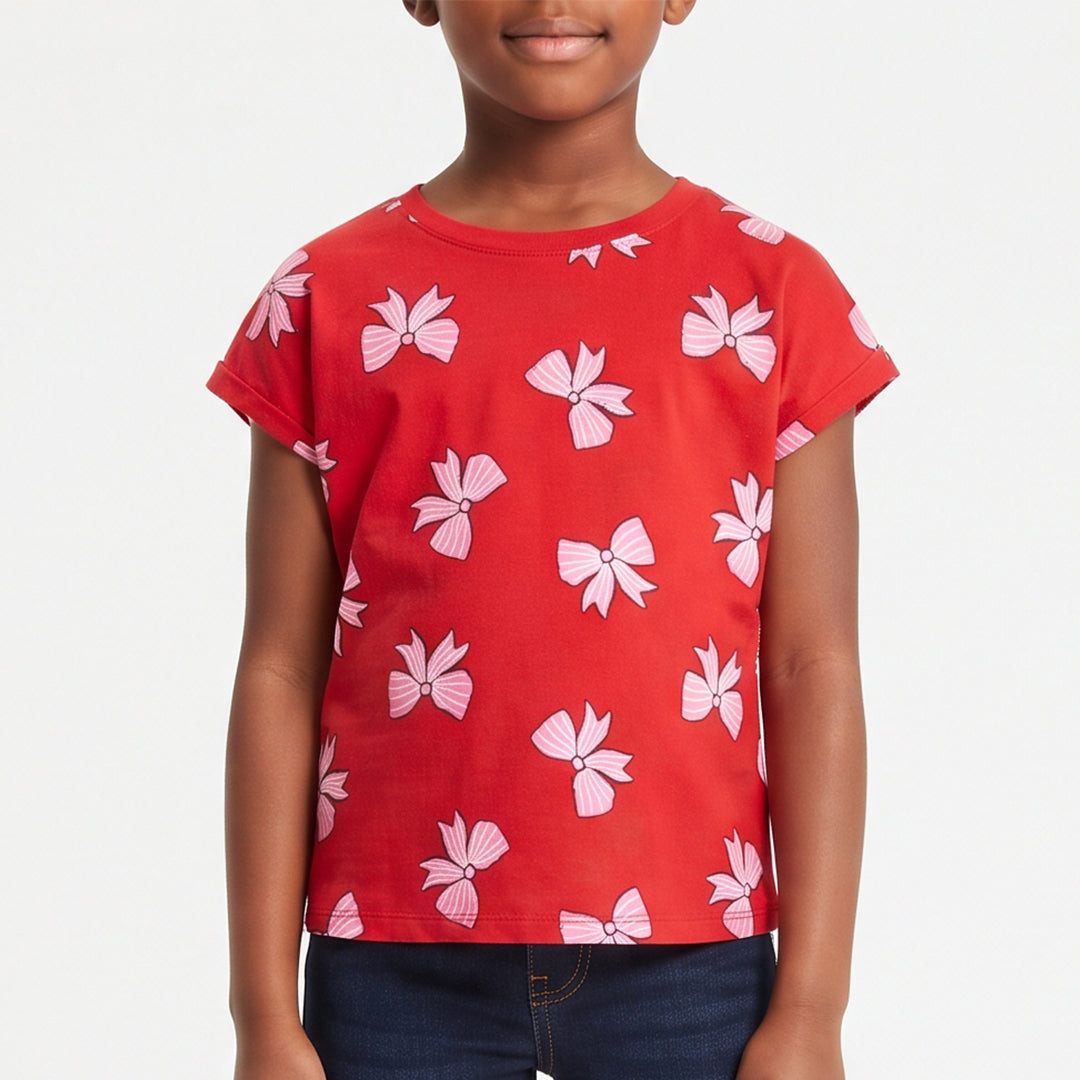 GIRLS COOL KIDS RED PRINTED  SHORT SLEEVE TOP
