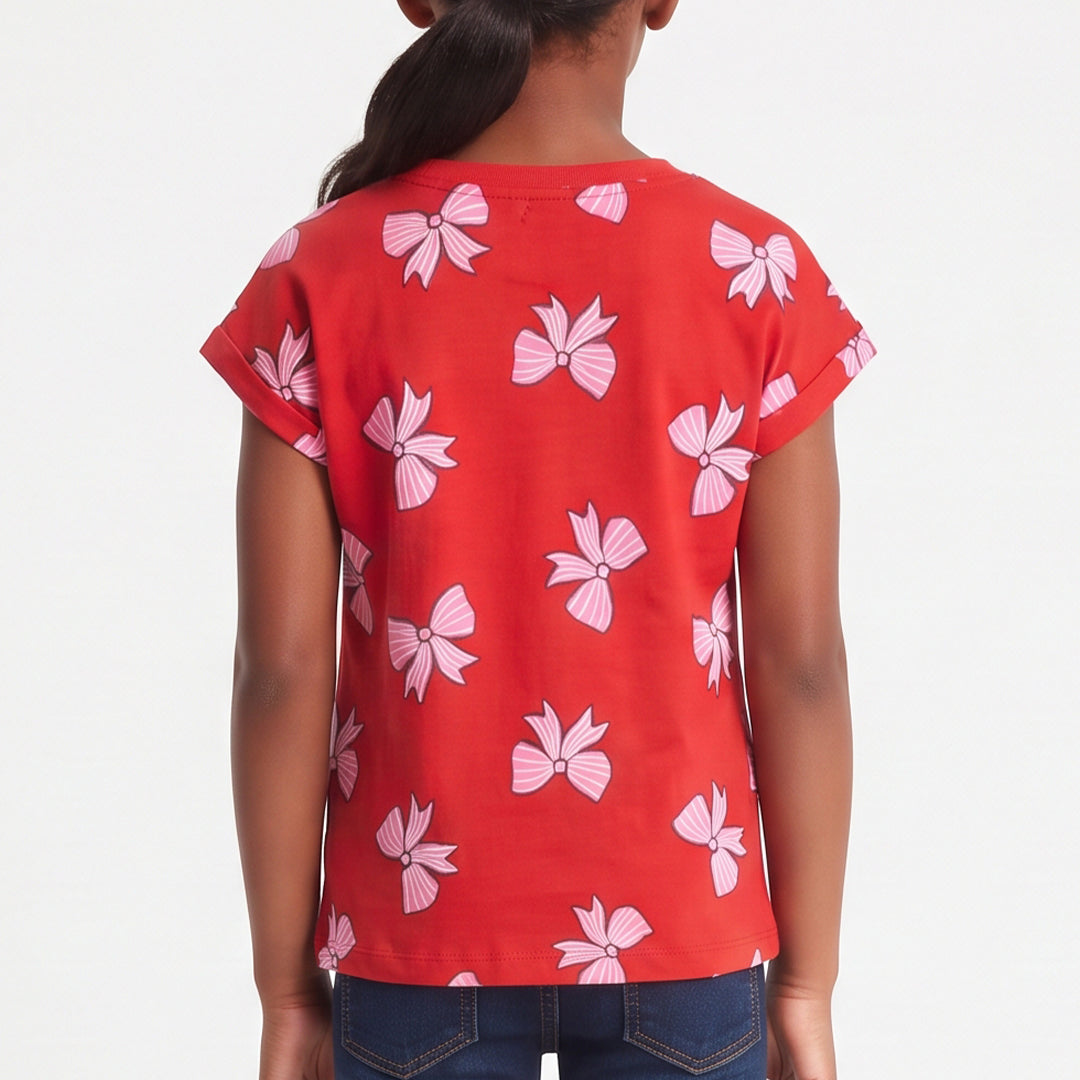 GIRLS COOL KIDS RED PRINTED  SHORT SLEEVE TOP