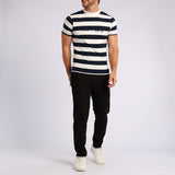 MENS BASIC SUPPLY NAVY/WHITE YARN-DYE STRIPE T-SHIRT
