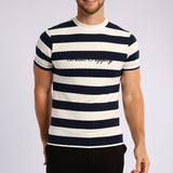 MENS BASIC SUPPLY NAVY/WHITE YARN-DYE STRIPE T-SHIRT