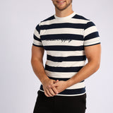 MENS BASIC SUPPLY NAVY/WHITE YARN-DYE STRIPE T-SHIRT