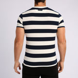 MENS BASIC SUPPLY NAVY/WHITE YARN-DYE STRIPE T-SHIRT