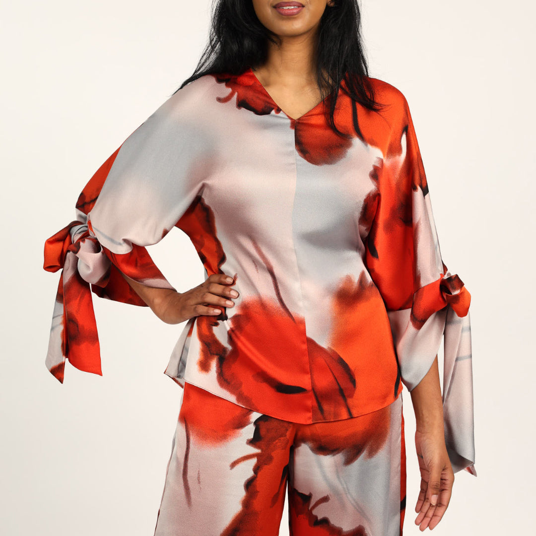 LADIES CIARRA WHITE/RED BLOUSE
