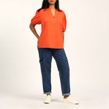 LADIES CIARRA RED HENLEY SHIRT
