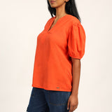 LADIES CIARRA RED HENLEY SHIRT
