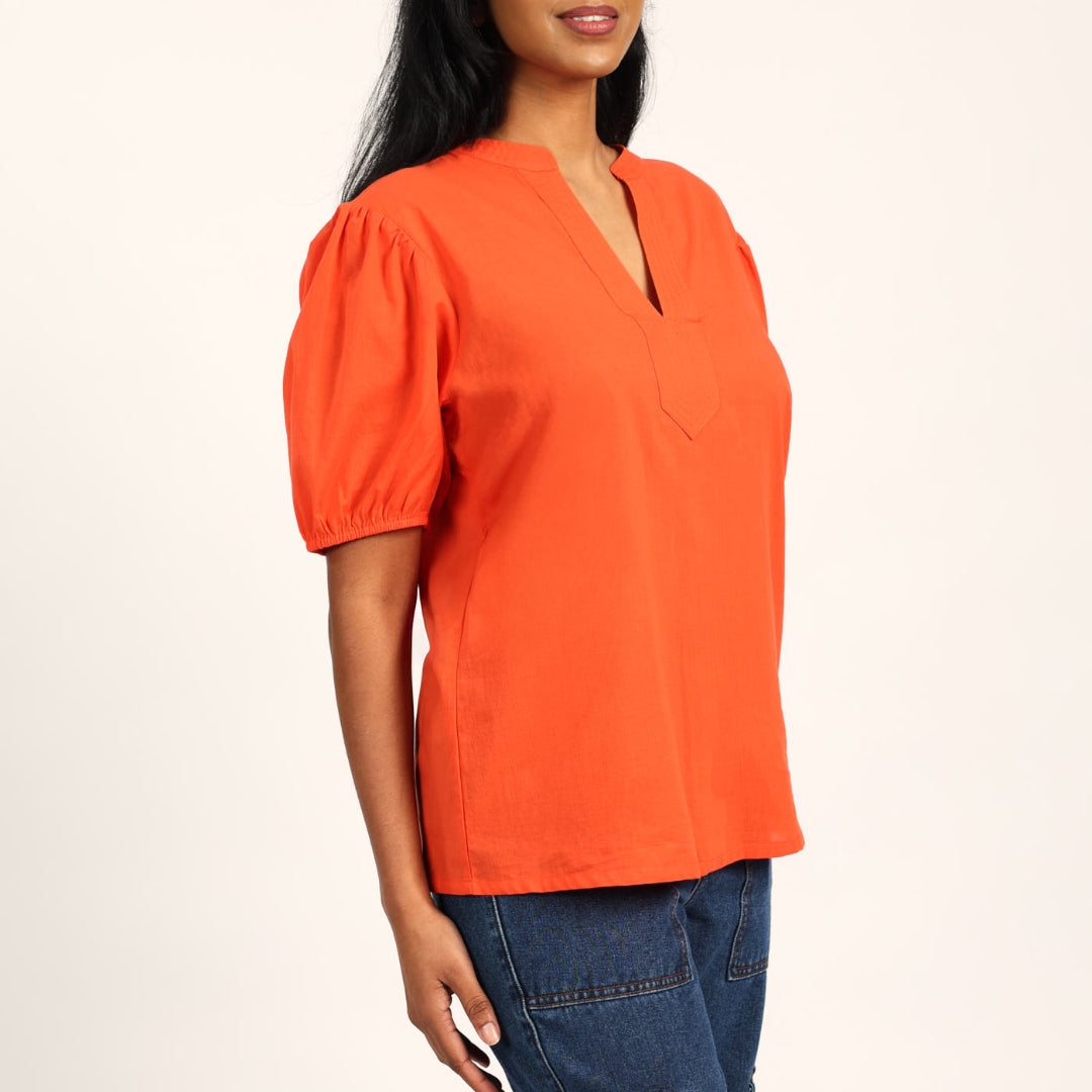 LADIES CIARRA RED HENLEY SHIRT