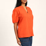 LADIES CIARRA RED HENLEY SHIRT